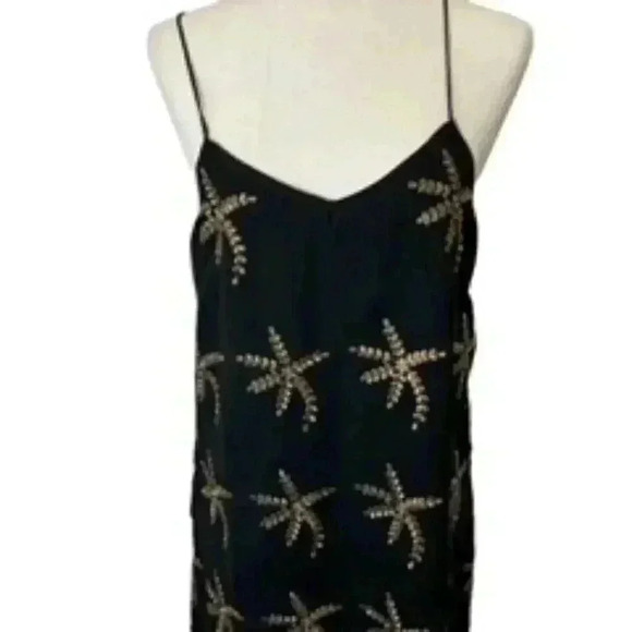 NEW Bonheur D’amour Black gold Embroidered Chiffon Slip Dress Women’s  Large NWT - Picture 5 of 12